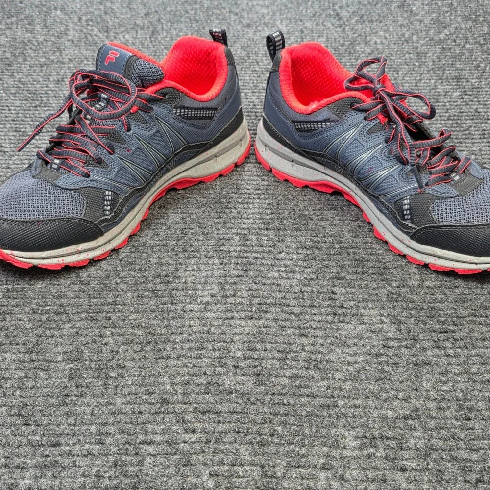 Fila Trail Running Shoes Women's Size 7 Navy Grey Coral Red Breathable Mesh